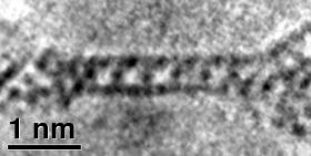 An electron microscope image of the smallest reported square-cross-section nanotube. Image courtesy Daniel Ugarte.
